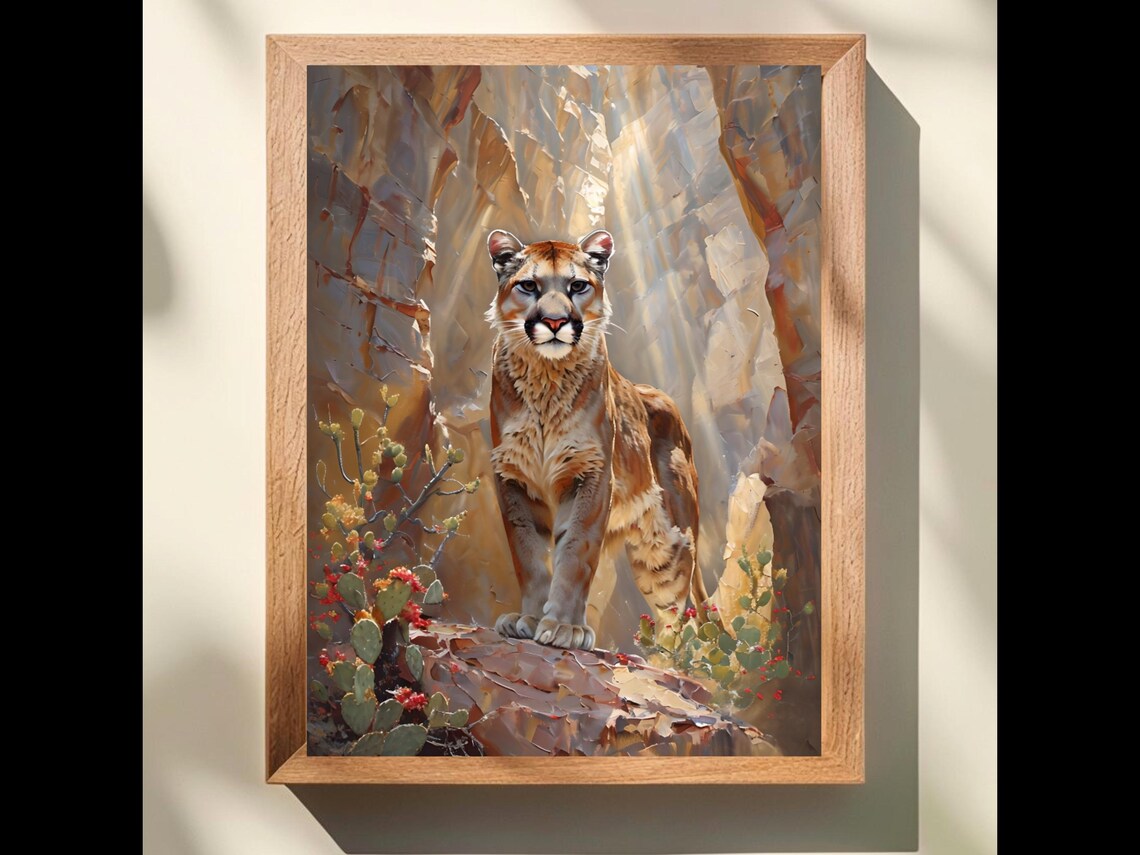 Sonoran Desert Mountain Lion Print Southwest Landscape Art