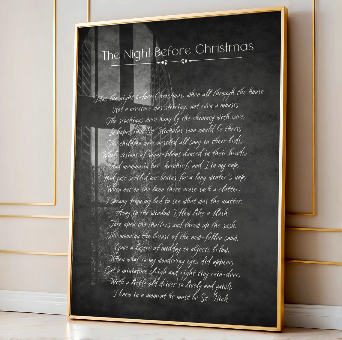 The Night Before Christmas Poem Dark Vintage Chalkboard Poster - Image 2