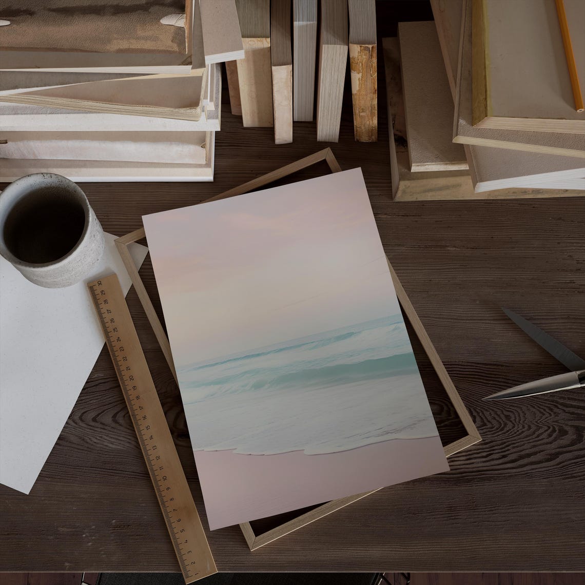 Blush Pink Beach Waves Minimal Coastal Ocean Calm Soft Serene Poster - Image 3