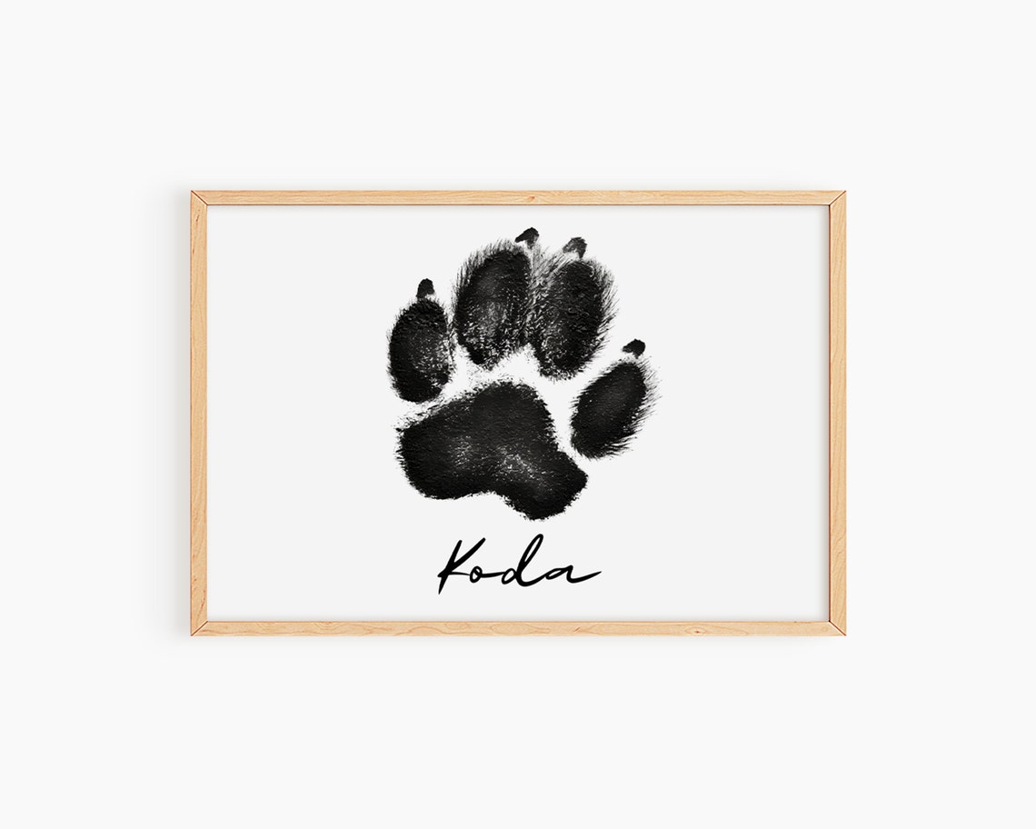 Koda Dog Paw Script Custom Name Minimalist Pet Keepsake Art Poster