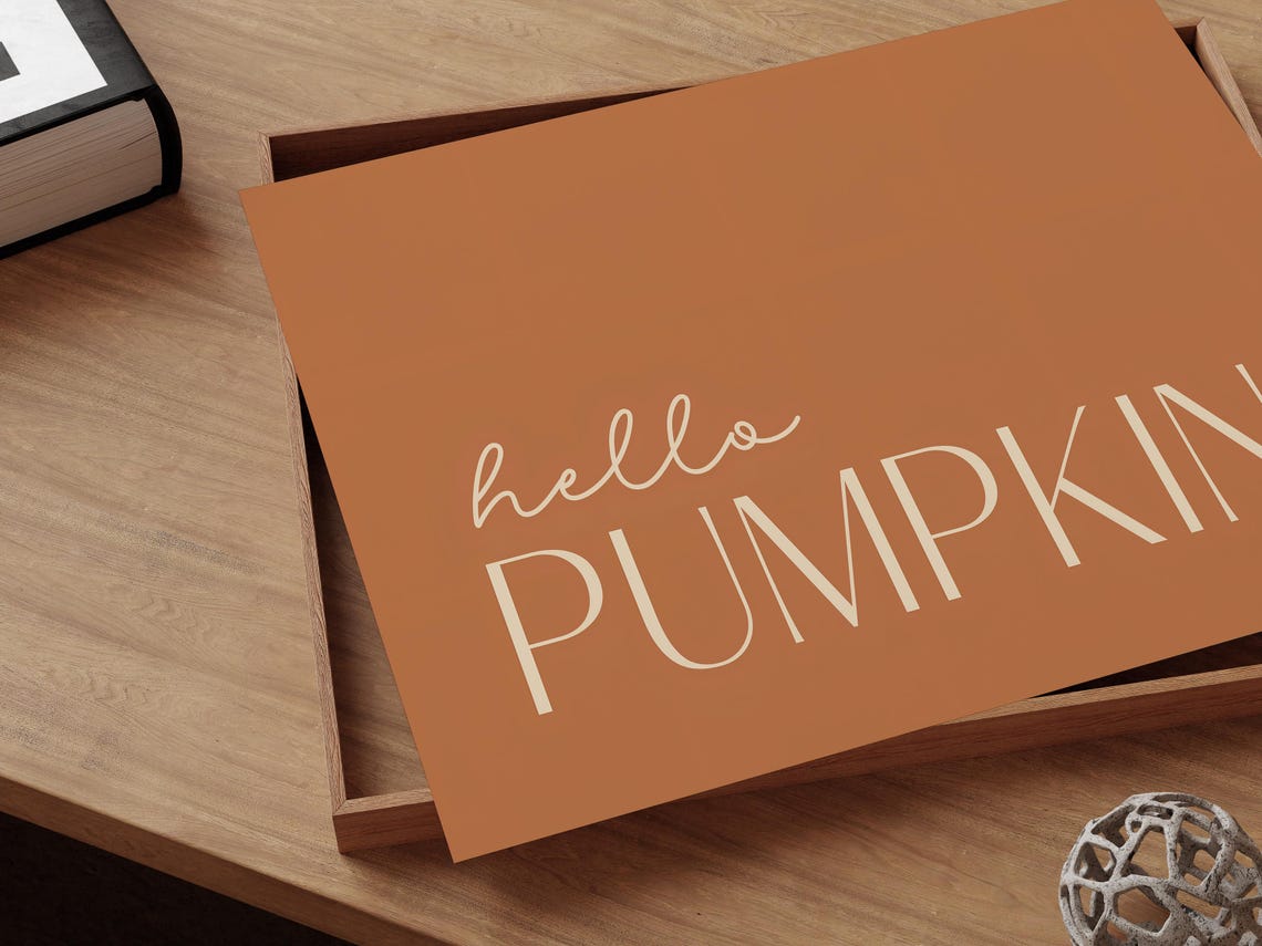 Hello Pumpkin Burnt Orange Fall Quote Sign Modern Farmhouse Wall Art - Image 2