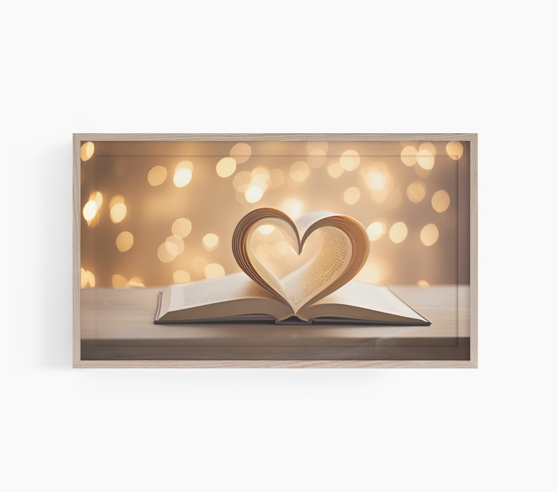 Open Book Heart Pages Golden Bokeh Romantic Valentine Art Poster
