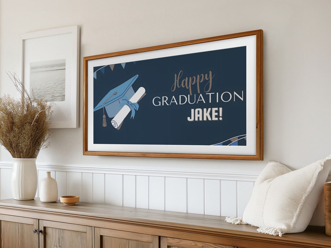 Personalized Happy Graduation Name Party Sign Navy Blue Poster - Image 2