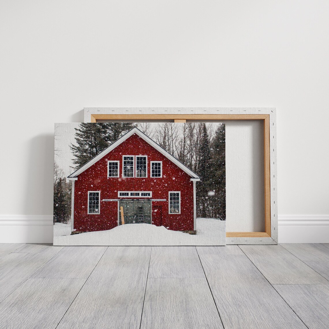 Snowy Red Barn Farmhouse Winter Art Print - Image 2