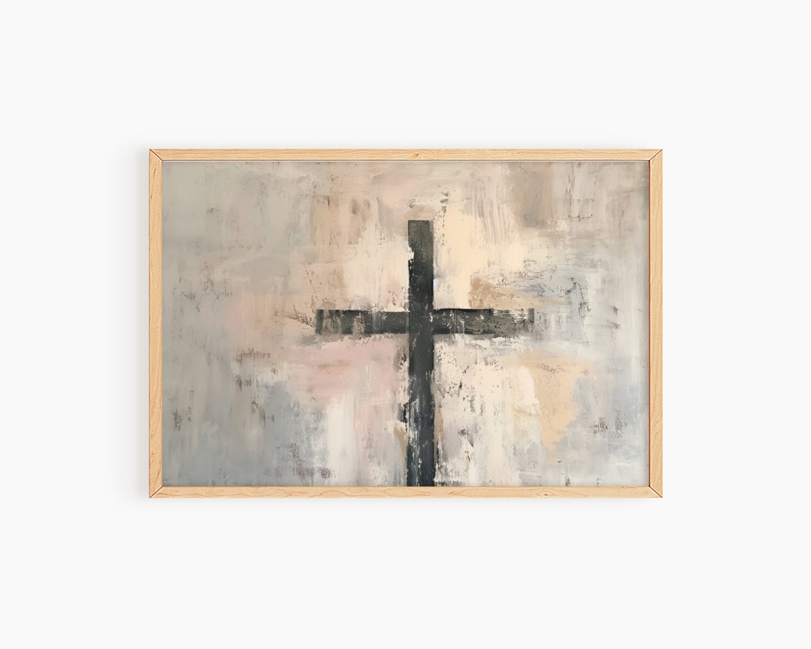 Abstract Cross Neutral Beige Modern Christian Faith Wall Art
