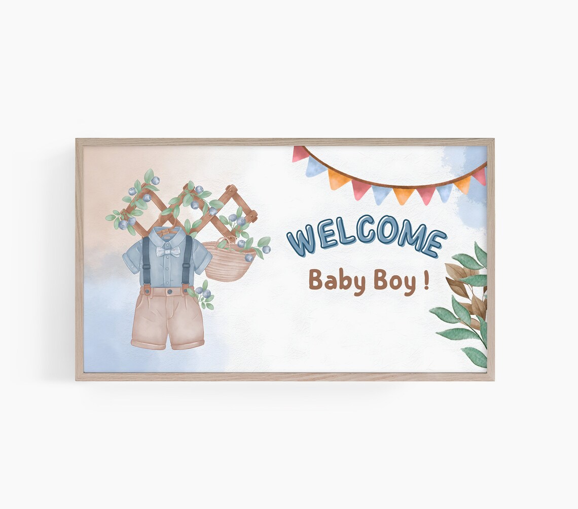 Welcome Baby Boy Watercolor Nursery Sign for a Baby Shower Poster