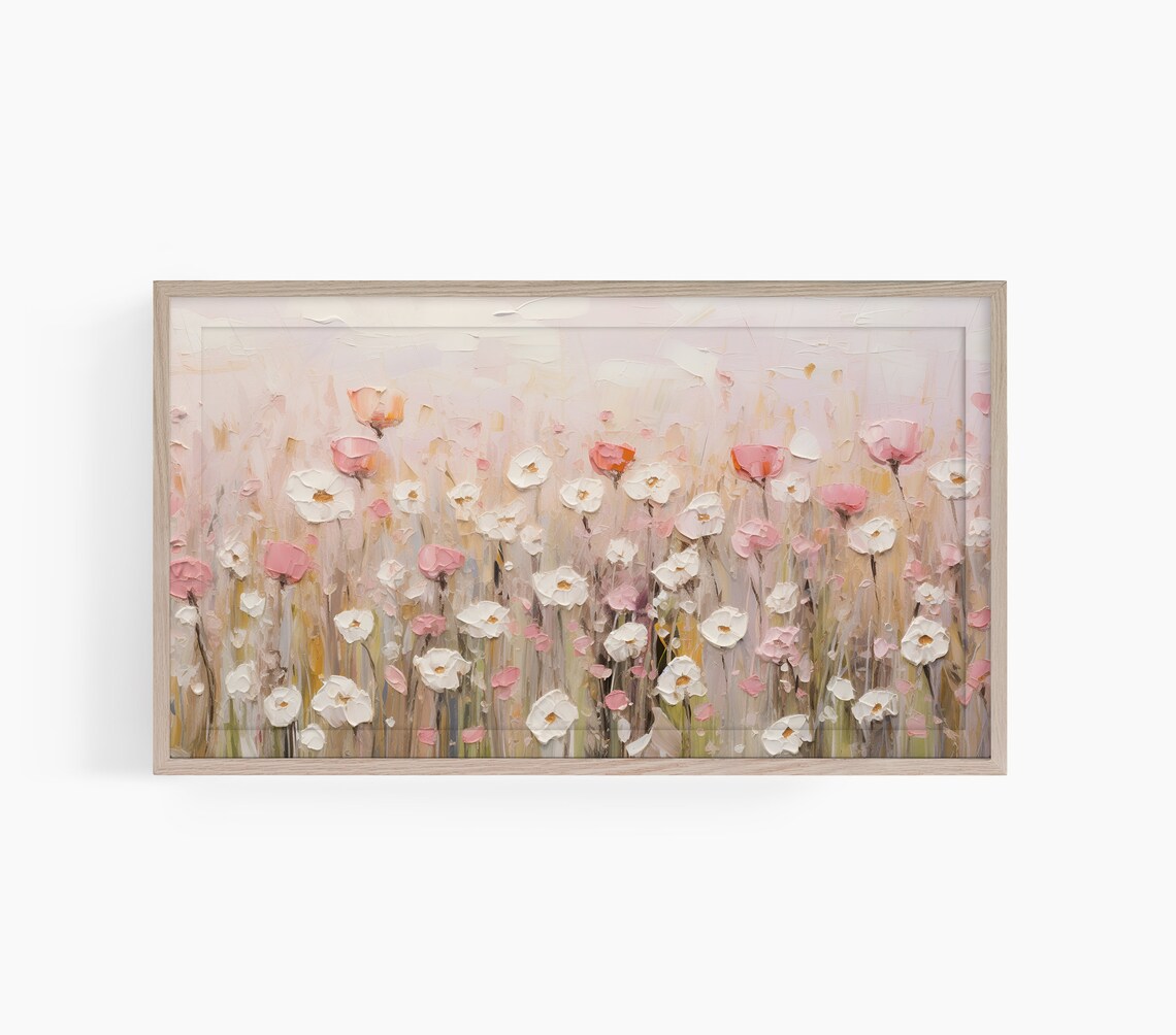 Spring Wildflower TV Art, Pink Floral Wall Art Print