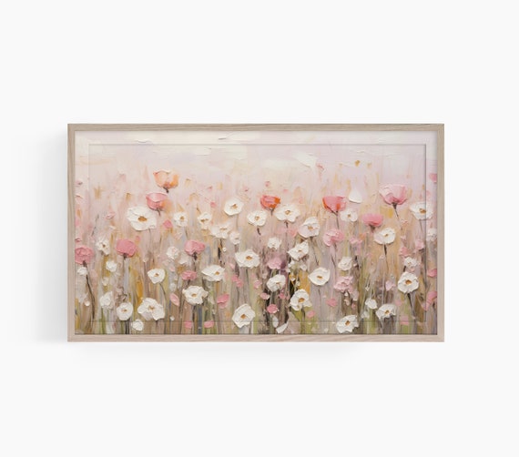 Spring Wildflower TV Art, Pink Floral Wall Art Print