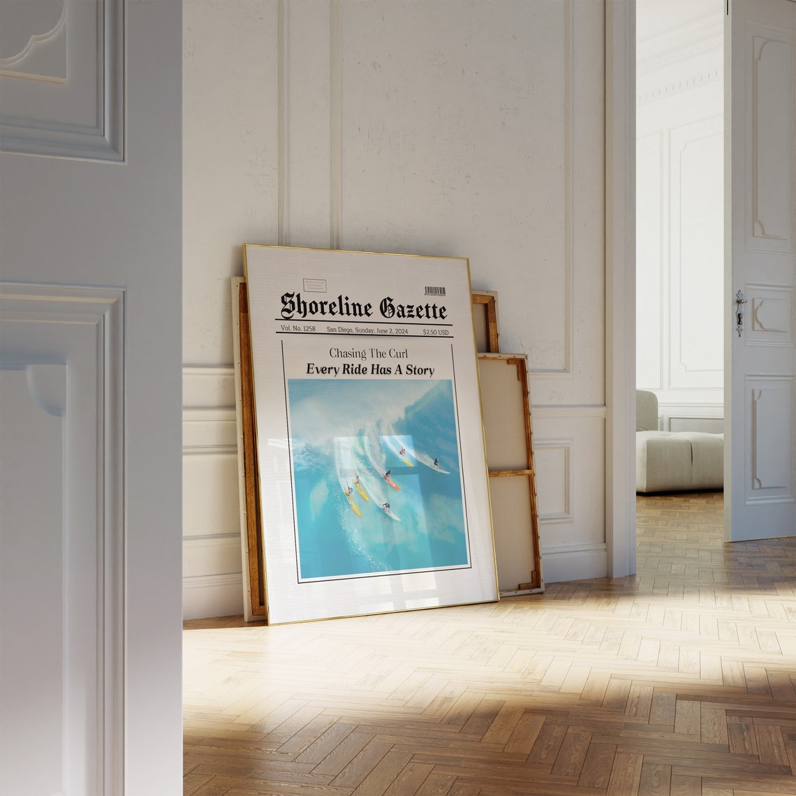 Shoreline Gazette Surfing Newspaper Headline Chasing the Curl Poster - Image 2