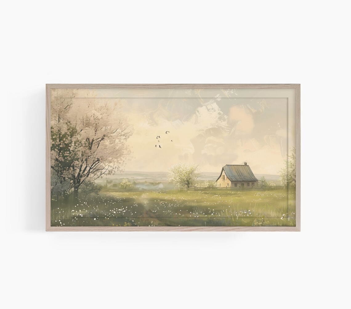Spring Farmhouse Blossom Meadow Vintage Country Farm Wall Art