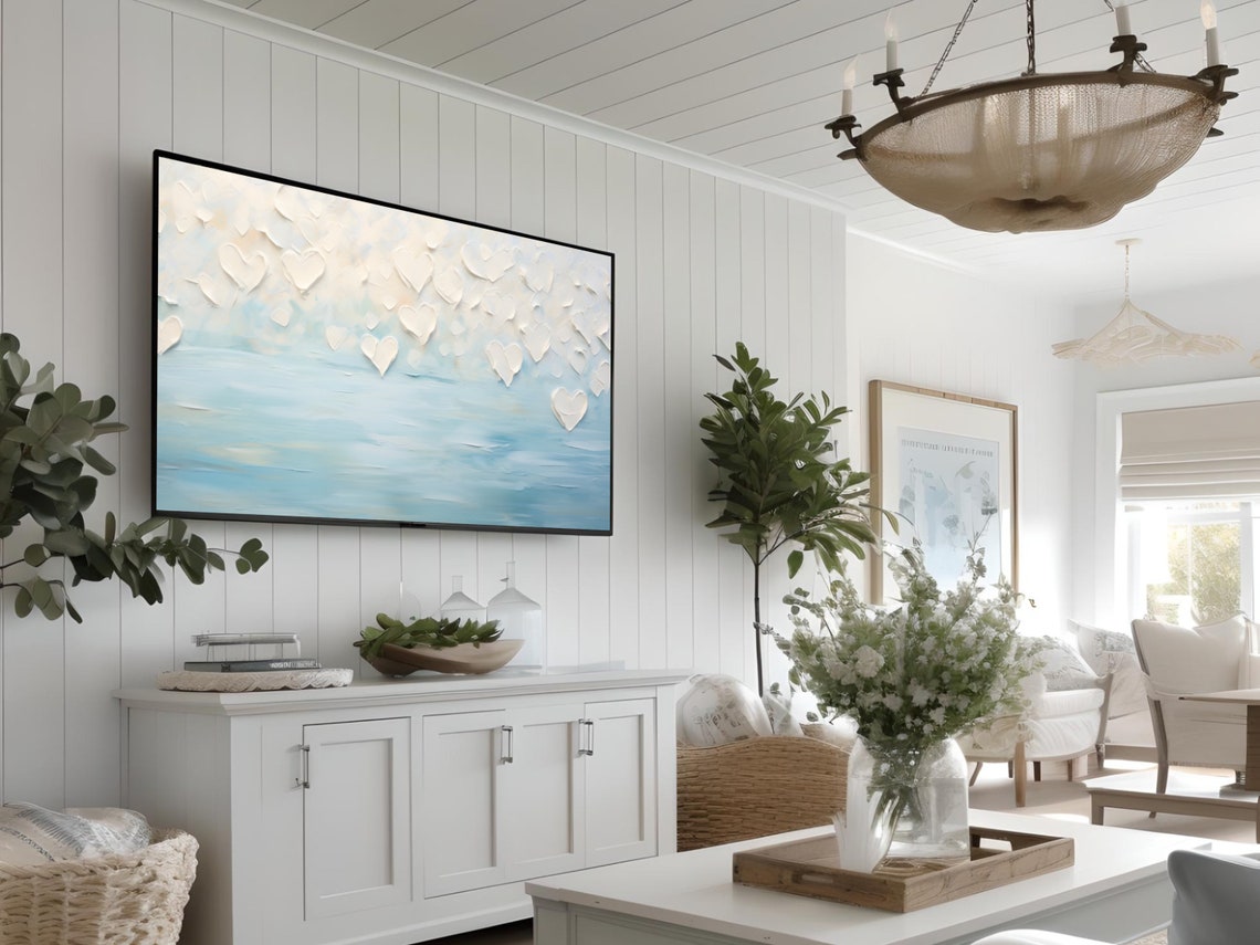 Textured White Hearts Floating Over Blue Water Valentine Poster - Image 2