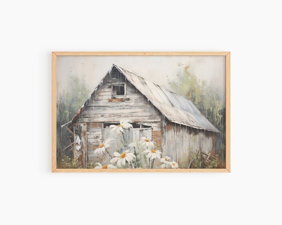 Vintage Barn Wall Art Print Country Barn Oil Painting Vintage Farmhouse Wall Art Rustic Barn Wall Art