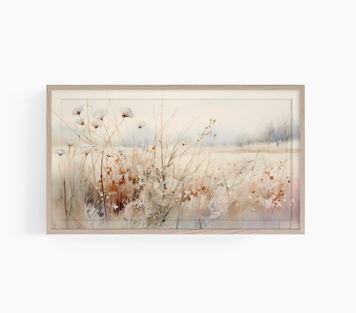 White Wildflower Meadow Watercolor Landscape Painting Poster