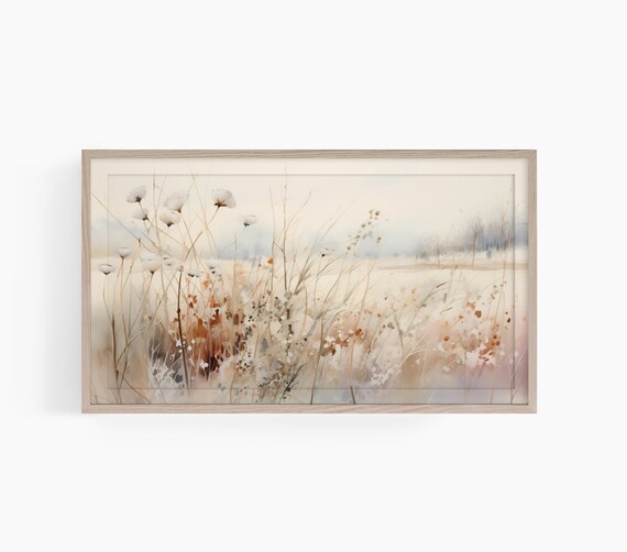 White Wildflower Meadow Watercolor Landscape Painting Poster
