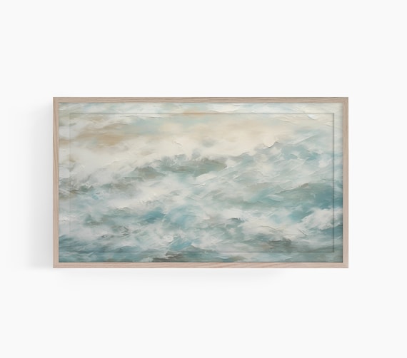 Abstract Ocean Waves Blue White Textured Coastal Painting Poster