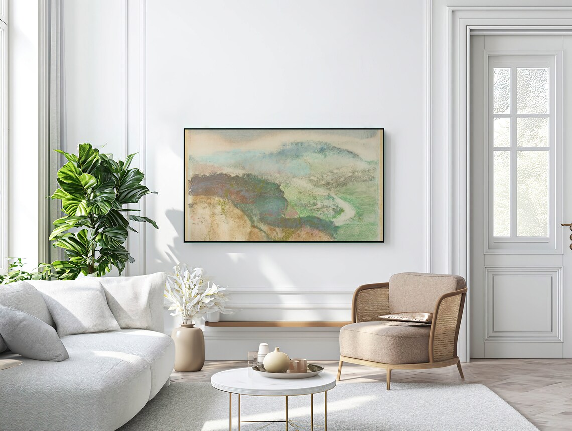 Soft Pastel Abstract Landscape Dreamy Green Wash Modern Art Poster - Image 3