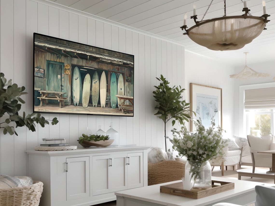 Rustic Wooden Surf Shack with a Vintage Longboard Quiver Poster - Image 2