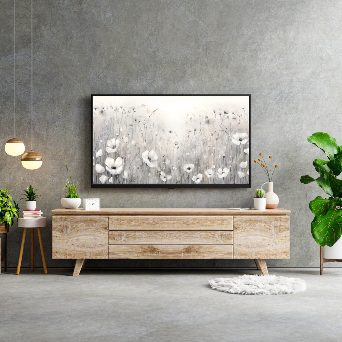 Neutral White Wildflower Meadow Warm Beige Farmhouse Painting Poster - Image 3