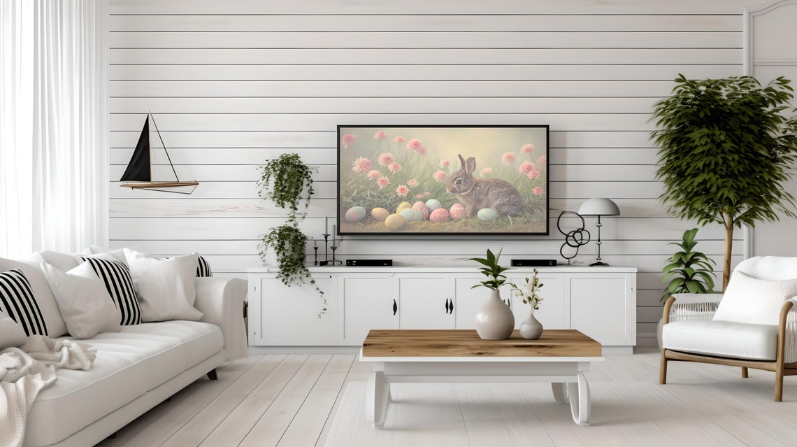 Bunny Rabbit Pastel Easter Eggs Pink Wildflower Meadow Poster - Image 2
