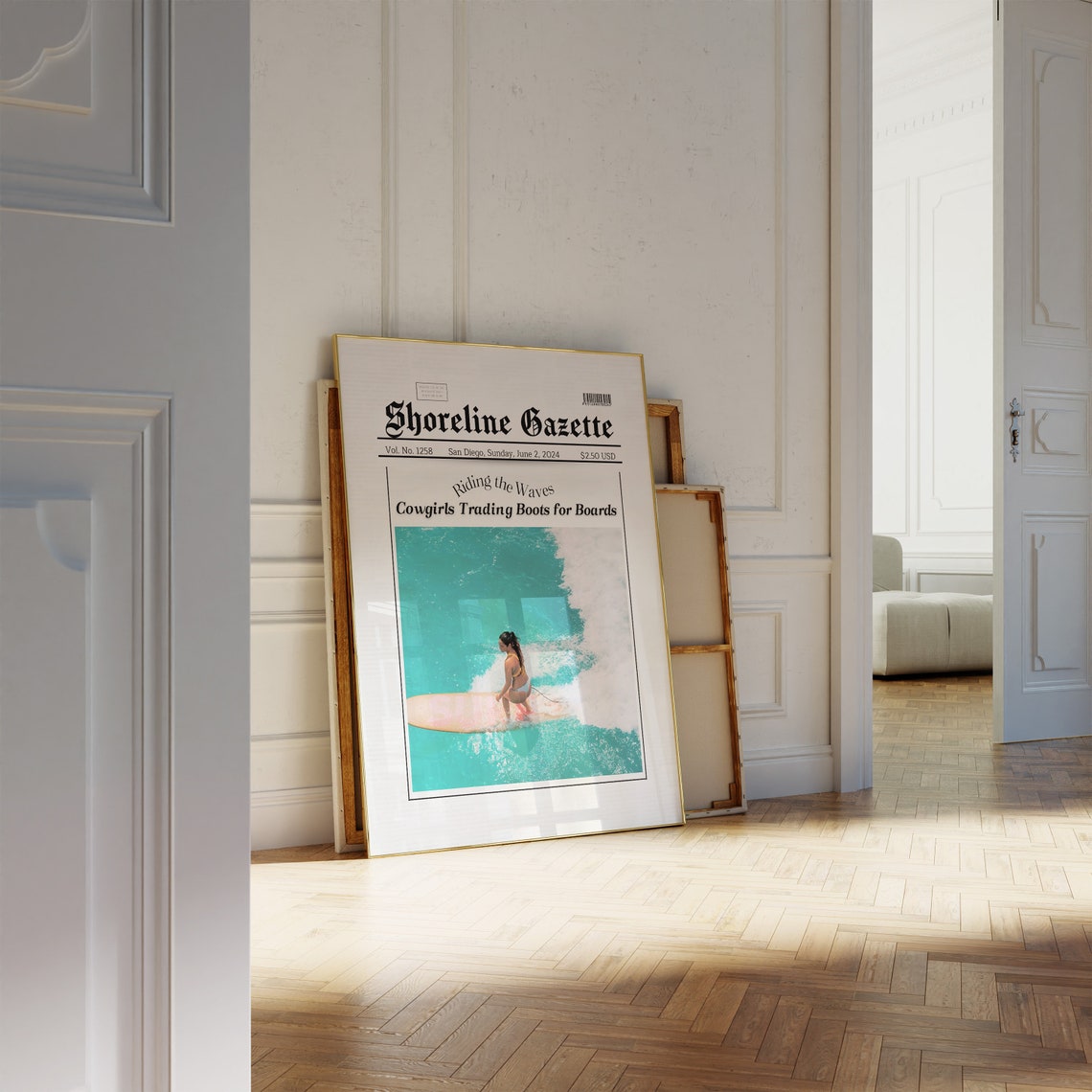 Coastal Cowgirl Print Newspaper Cover Wall Art Preppy Coastal Art Surf Wall Art Trendy Surfer Girl Newspaper Print S057 - Image 2
