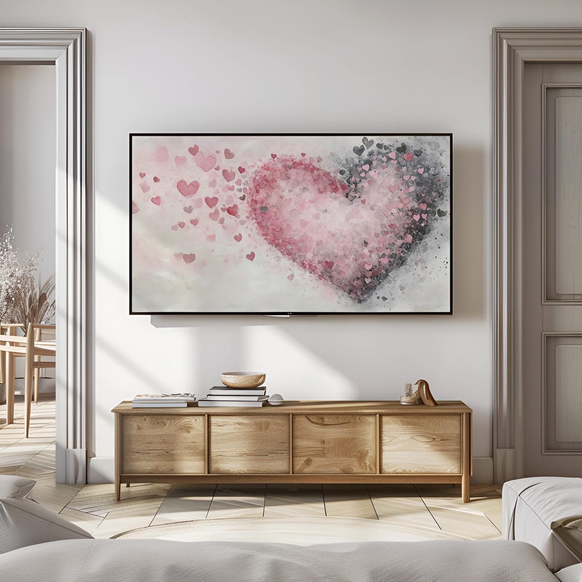 Watercolor Heart Collage Pink Romantic Falling Hearts Love Poster - Image 2