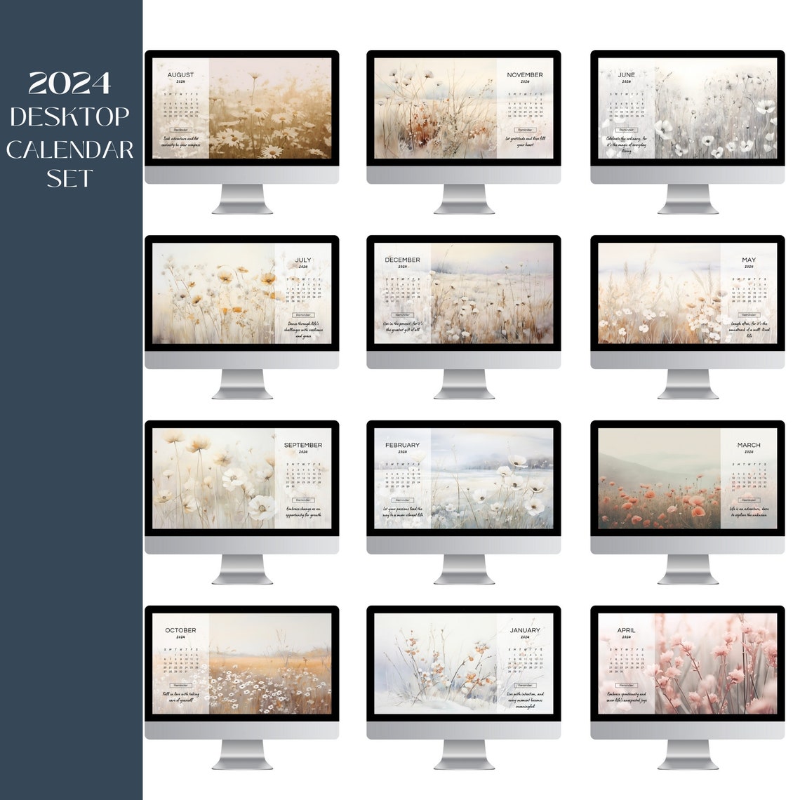 2024 White Floral Desktop Wallpaper February Calendar Set Poster - Image 2