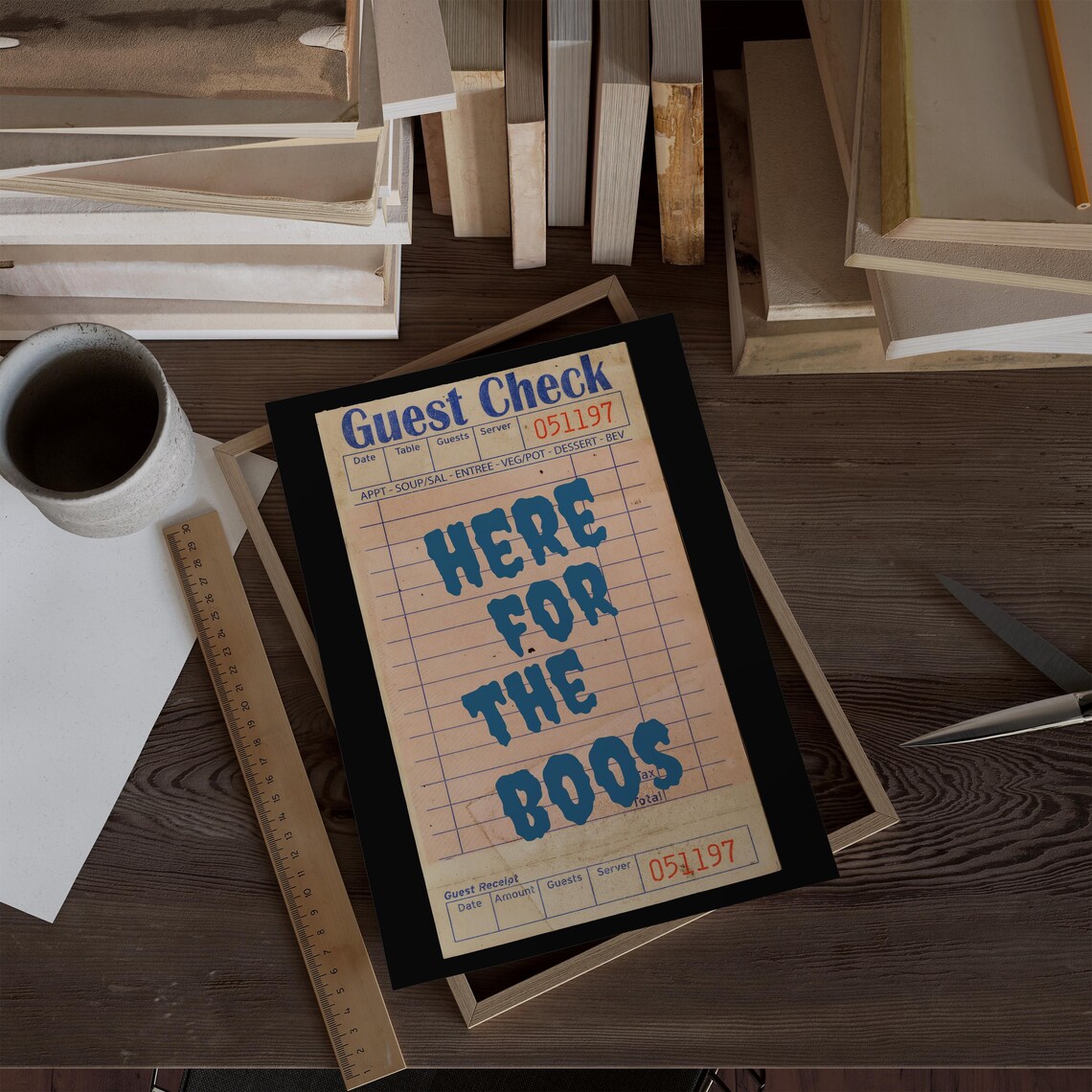 Here For The Boos Vintage Guest Check Funny Halloween Bar Cart Wall Art - Image 3