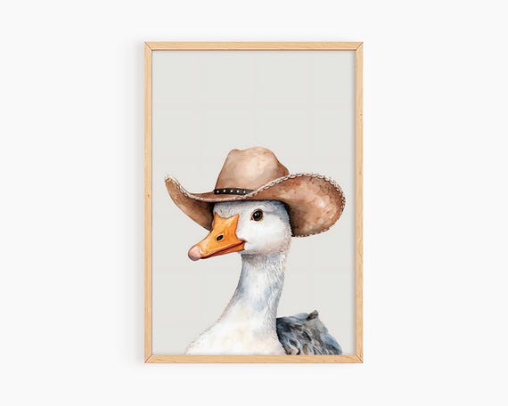 Silly Goose Cowboy Print Western Nursery Art Neutral Brown Boy Room Animal Art Cowboy Goose Wall Art S156