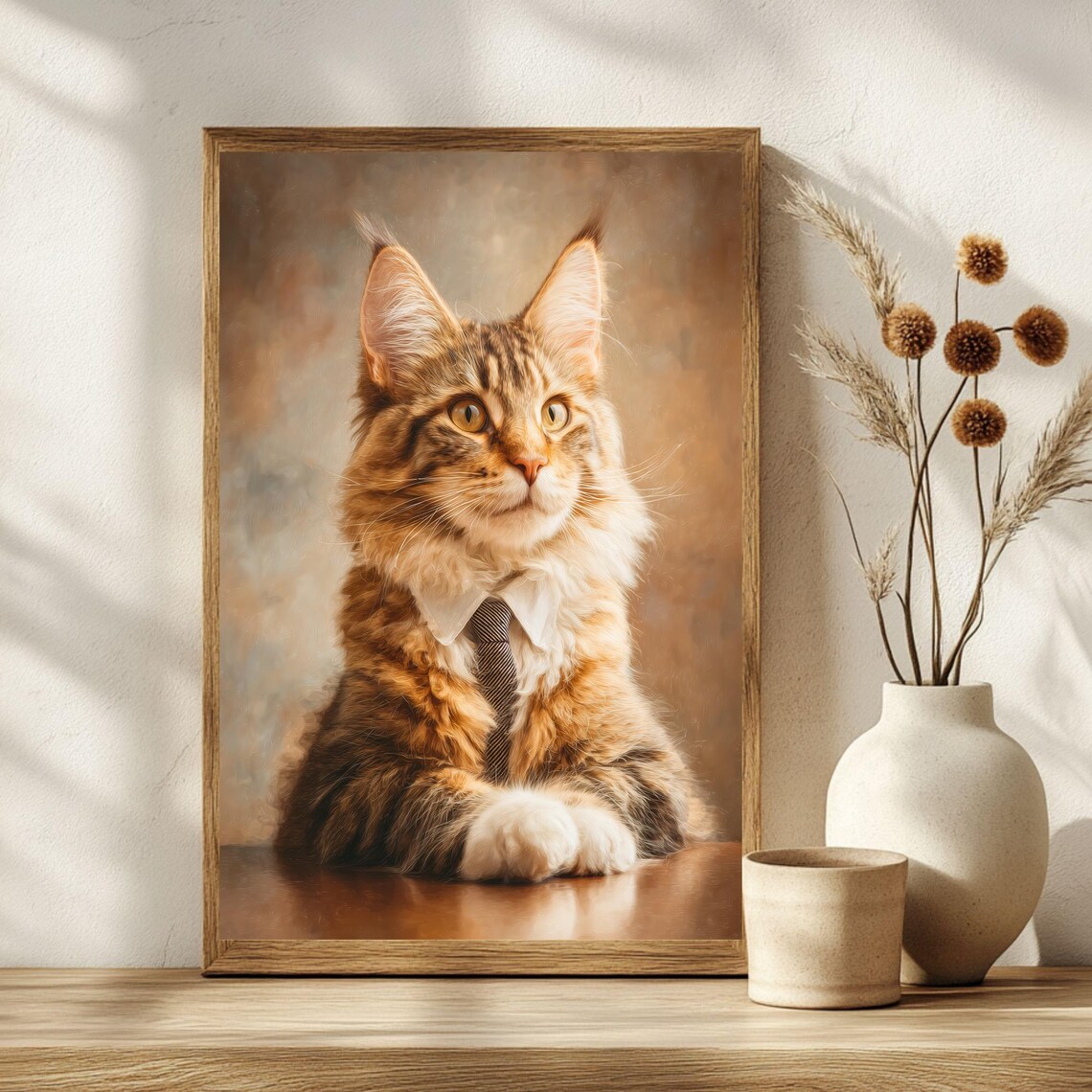 Distinguished Maine Coon Cat in Shirt and Tie Business Poster