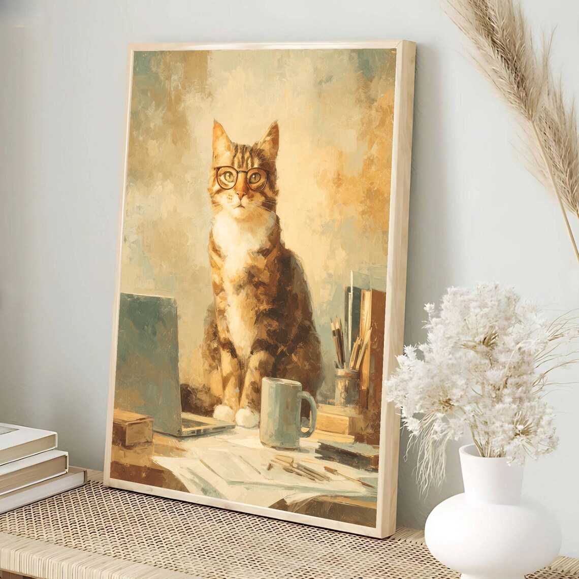 Distinguished Boss Cat in Round Glasses Laptop Desk Art Poster - Image 4
