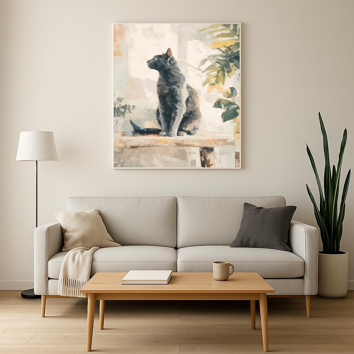 Minimalist Gray Cat at Sunlit Window Quiet Scandi Art Poster - Image 3