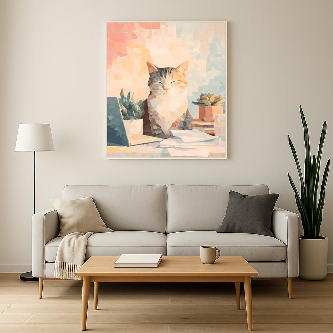 Cozy Sleeping Calico Cat Zen Home Office Laptop Desk Art Poster - Image 3