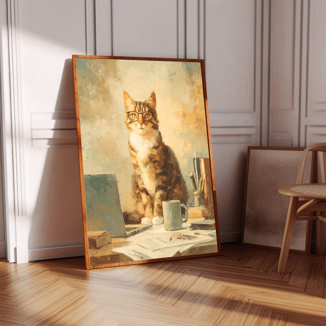 Distinguished Boss Cat in Round Glasses Laptop Desk Art Poster - Image 3