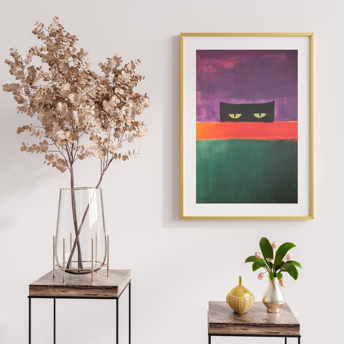 Minimalist Black Cat Eyes Abstract Color Block Modern Art Poster - Image 3