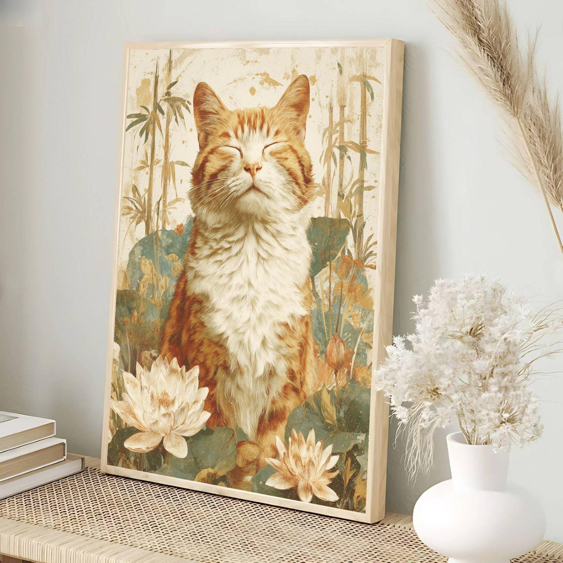 Serene Ginger Cat Among Lotus Flowers Zen Japandi Art Poster - Image 3