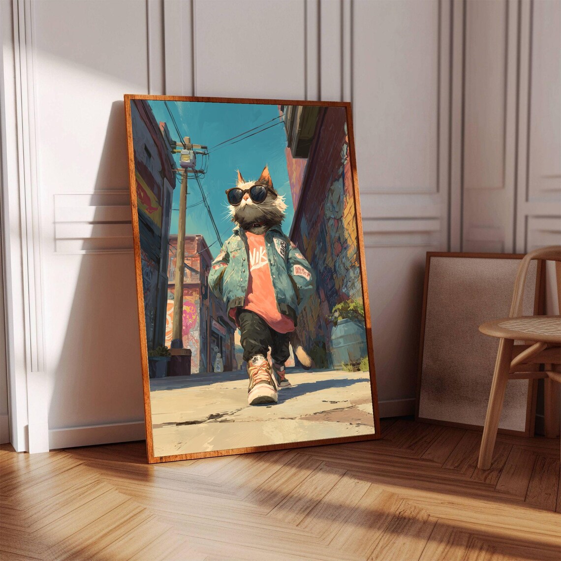Cool Street Cat in Sunglasses Denim Jacket Urban Alley Poster - Image 2