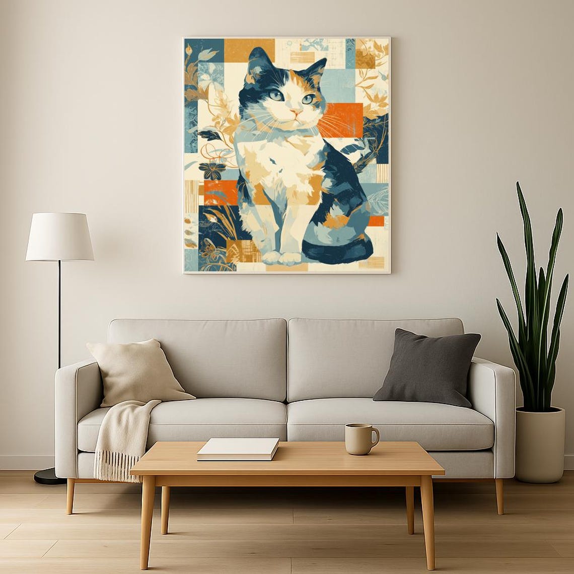 Modern Abstract Collage Cat Colorful Retro Mid Century Art Poster - Image 2