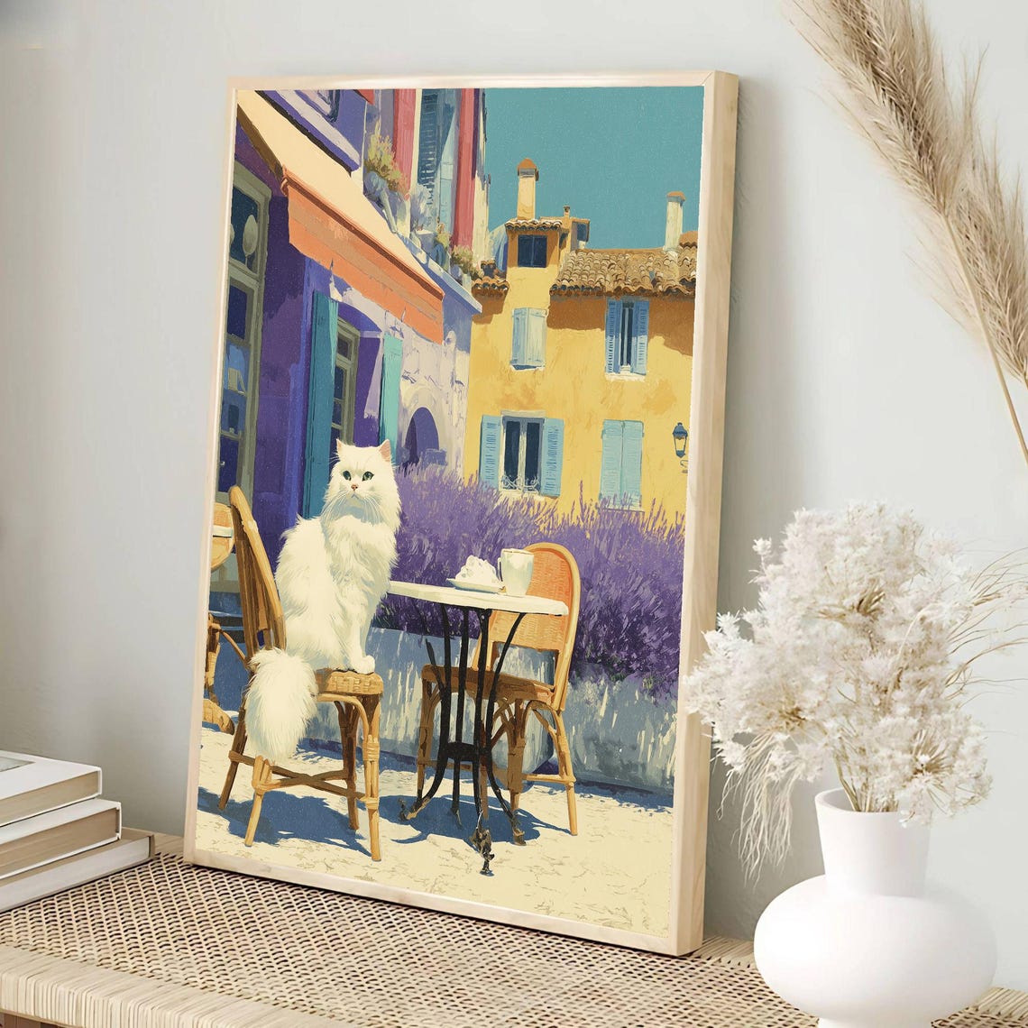French Lavender Cafe White Cat Provence Terrace Summer Poster - Image 3