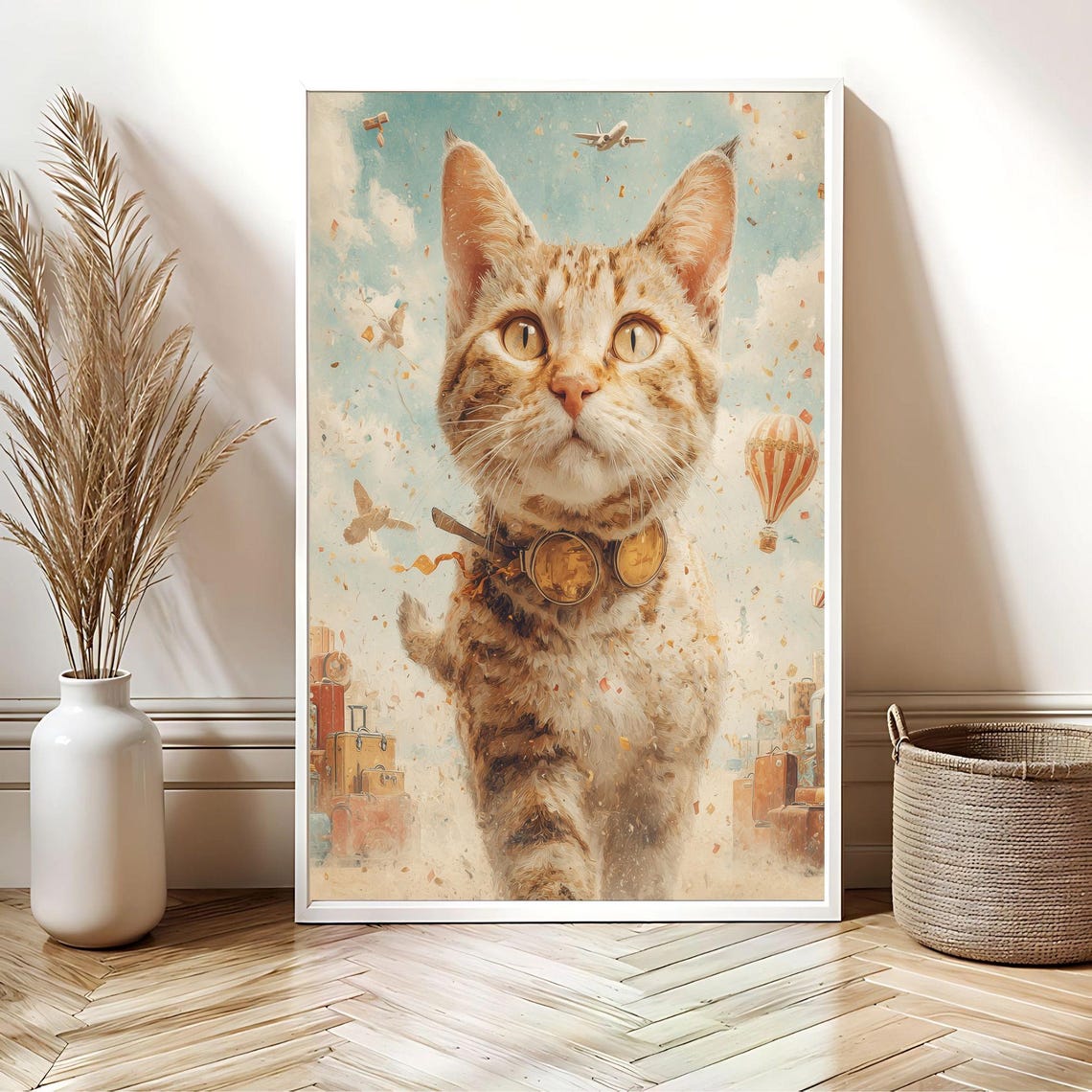 Adventurous Explorer Cat With Goggles Hot Air Balloon Poster - Image 3