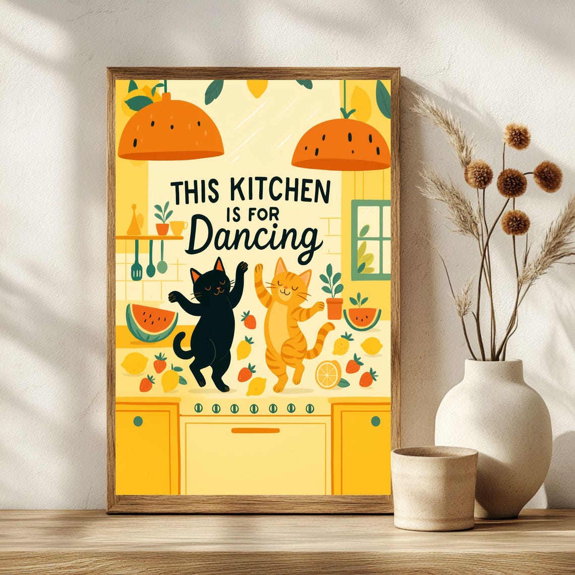 This Kitchen Is For Dancing Cats Funny Sunny Fruit Wall Poster - Image 4