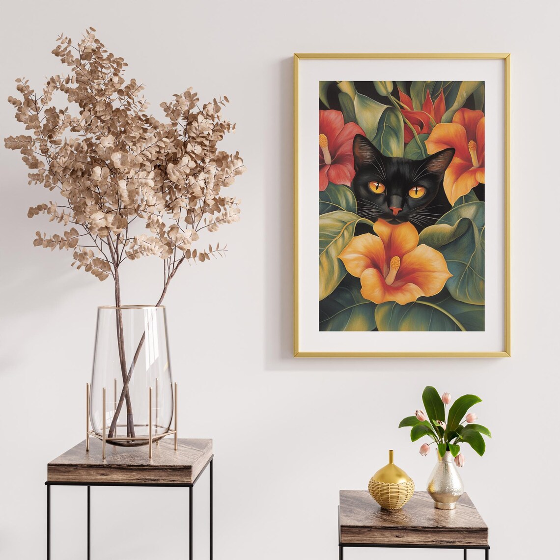 Okeeffe Style Black Cat Tropical Hibiscus Flowers Bold Art Poster - Image 3