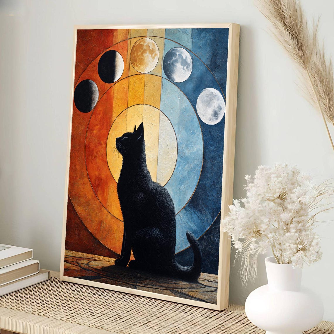 Celestial Black Cat Silhouette Moon Phases Mystical Art Poster - Image 4