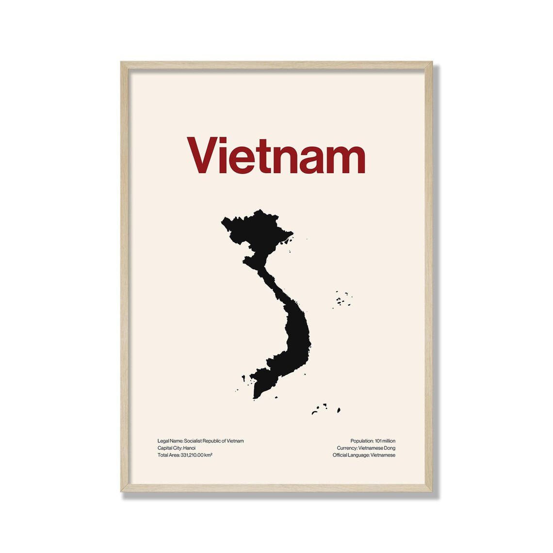 Minimalist Vietnam Map Poster, Contemporary Travel Art