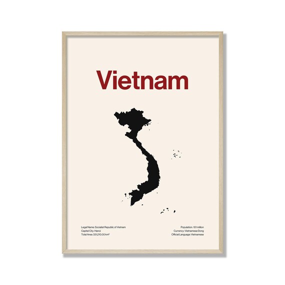 Minimalist Vietnam Map Poster, Contemporary Travel Art