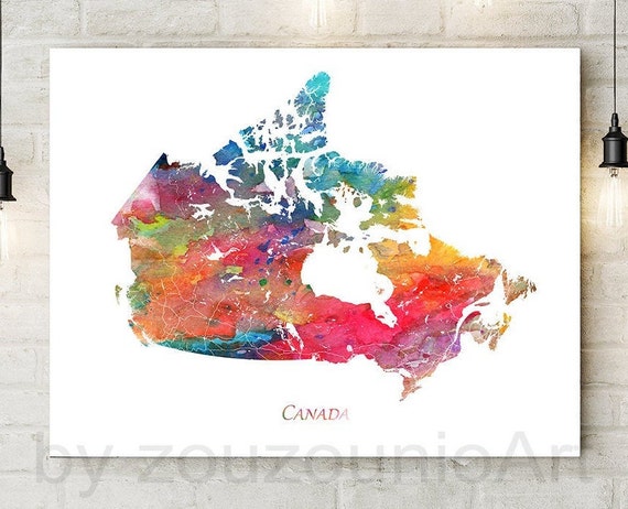 Canada Map Print Watercolor Art Poster Country Road Abstract Modern Wall Home Office Decor