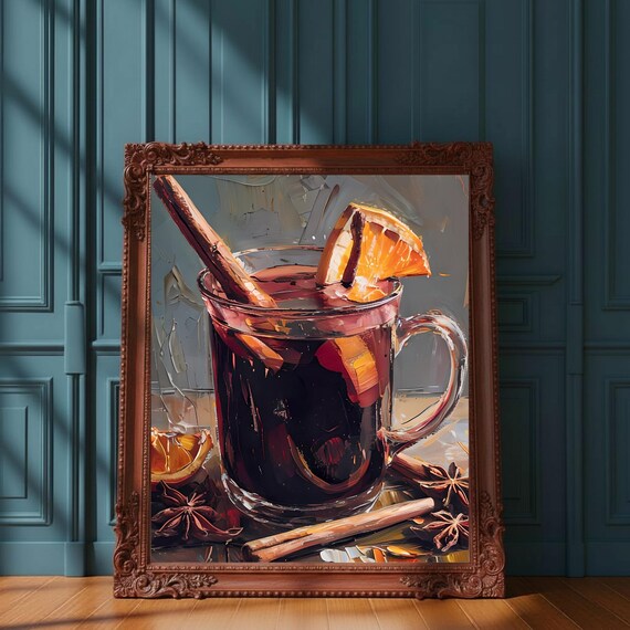 Mulled Wine Mug Cinnamon Orange Star Anise Cozy Holiday Art Poster