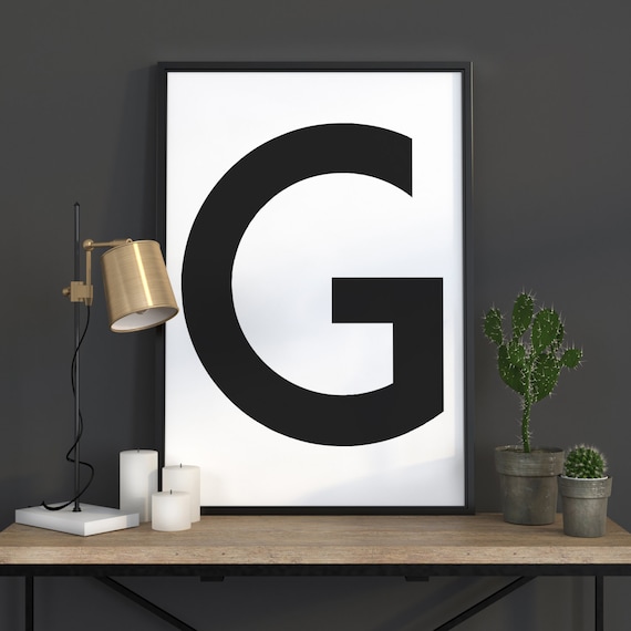 Bold Black Letter G on White Minimalist Scandinavian Typography Poster