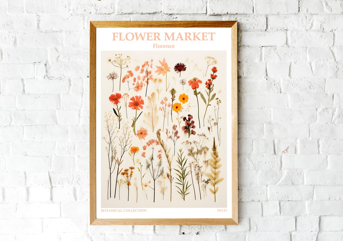 Florence Flower Market Coral Pressed Wildflower Botanical Art Poster - Image 2