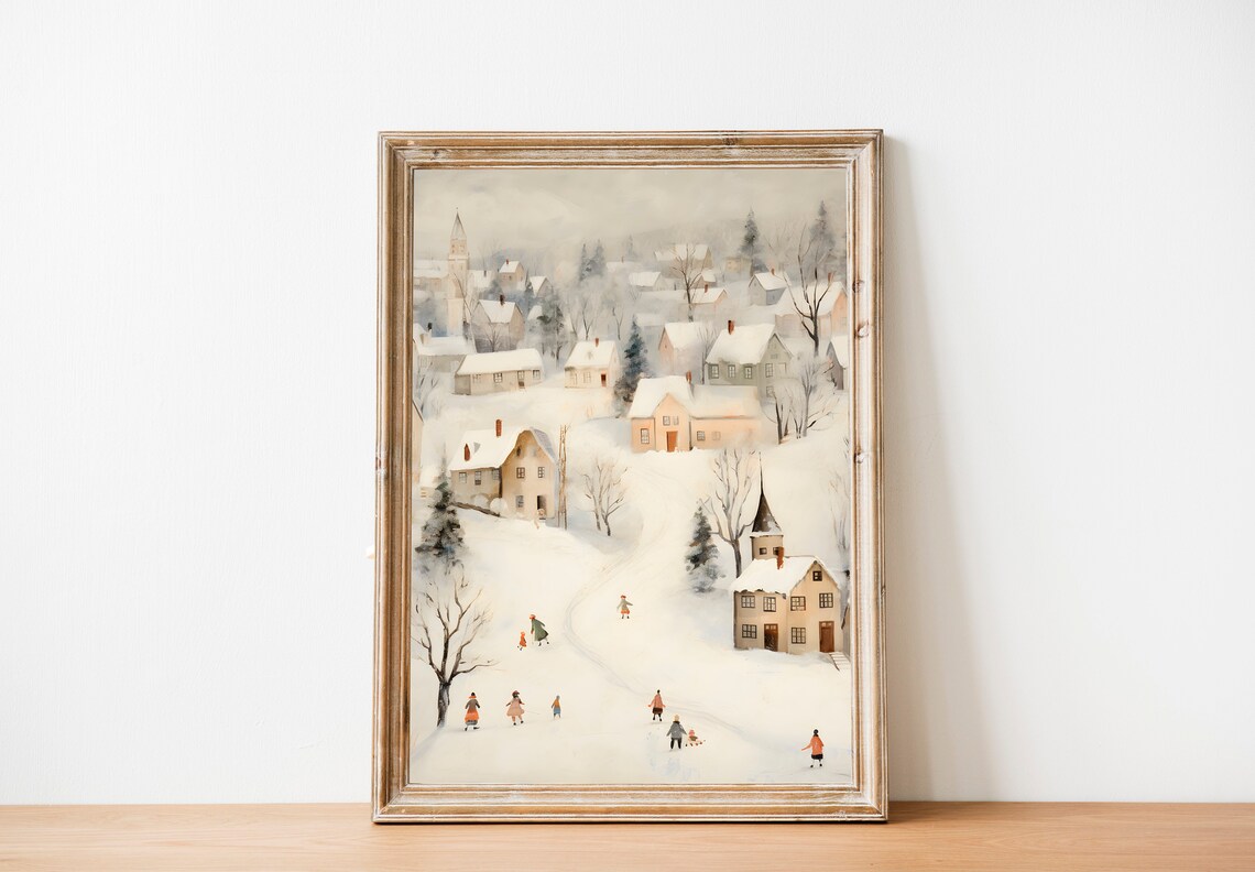 Vintage Town Christmas Village Winter Wall Art Print - Image 2