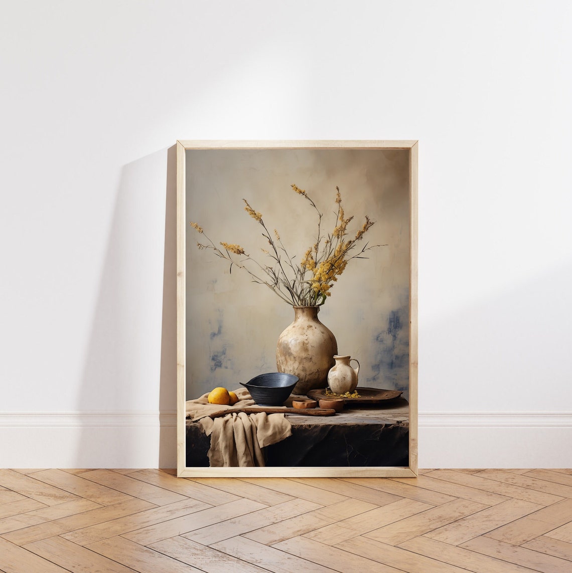 Dried Wildflowers in Rustic Stoneware Vase Farmhouse Wall Art - Image 3